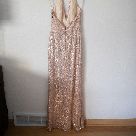 Ieena for Mac Duggal Sequined Halter Strap Plunge Neck Gown - Picture 6 of 7